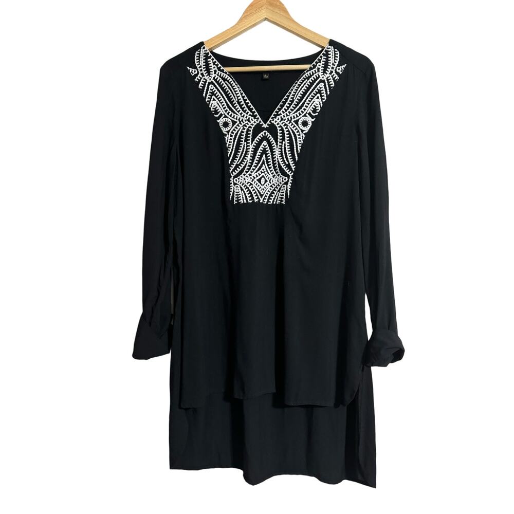 Melissa Paige Embroidered Black Tunic Dress Large